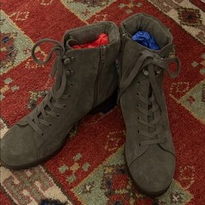 Crown Vintage genuine Suede zip-up Lace-Up greenish gray boots